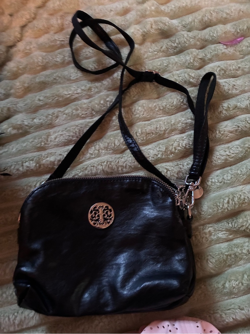 Black Women's Crossbody Bag with Decorative Medallion